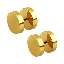 Load image into Gallery viewer, Pair of gold PVD steel fake plugs with 8mm discs