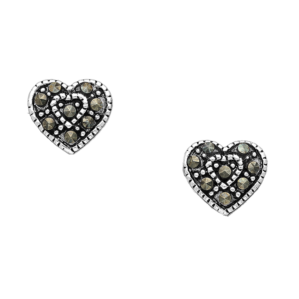 925 Heart Ear Studs with Marcasite - Main Image