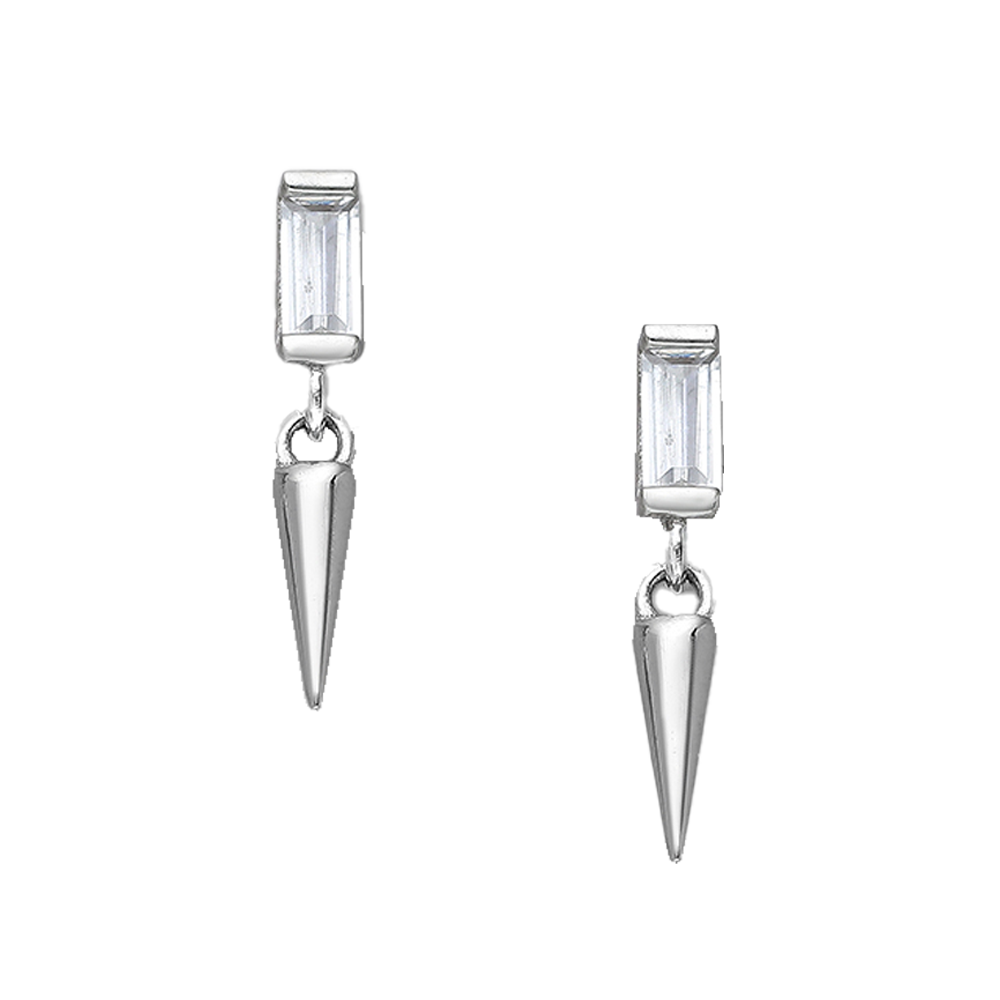 925 CZ Baguette with Dangling Spike Ear Studs
