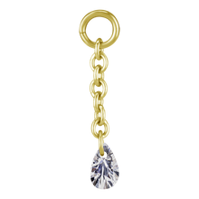 Load image into Gallery viewer, 24k gold PVD 10mm chain charm with a floating white teardrop cubic zirconia stone