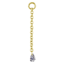 Load image into Gallery viewer, 24k gold PVD 25mm chain charm with a floating white teardrop cubic zirconia stone