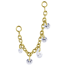 Load image into Gallery viewer, 24k gold PVD surgical steel 316L single connecting chain with floating white cubic zirconia stones. 30mm long
