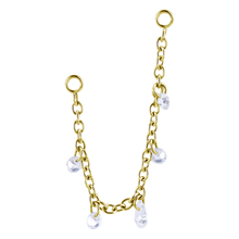 Load image into Gallery viewer, 24k gold PVD surgical steel 316L single connecting chain with floating white cubic zirconia stones. 50mm long
