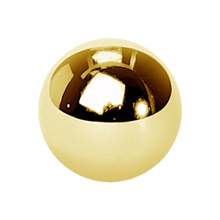 Load image into Gallery viewer, A plain 24k gold PVD surgical steel 316L externally threaded ball made to fit 1.2mm microbars or labrets. 3mm wide