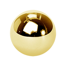 Load image into Gallery viewer, A plain 24k gold PVD surgical steel 316L externally threaded ball made to fit 1.2mm microbars or labrets. 4mm wide