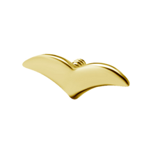 Load image into Gallery viewer, A 24k gold PVD titanium internally threaded attachment with a flat top shaped like a simple bird