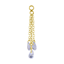 Load image into Gallery viewer, 24k PVD surgical steel charm with three chains and three floating cubic zirconia stones 25mm in length