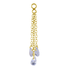 Load image into Gallery viewer, 24k PVD surgical steel charm with three chains and three floating cubic zirconia stones 30mm in length