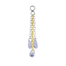 Load image into Gallery viewer, A charm with one 24k PVD surgical steel chain and two plain surgical steel chains with three floating cubic zirconia stones 20mm in length