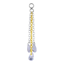Load image into Gallery viewer, A charm with one 24k PVD surgical steel chain and two plain surgical steel chains with three floating cubic zirconia stones 30mm in length