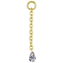 Load image into Gallery viewer, 24k gold PVD 20mm chain charm with a floating white teardrop cubic zirconia stone