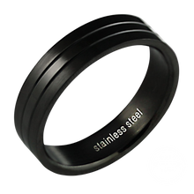 Load image into Gallery viewer, Black steel finger ring with two grooves