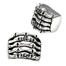 Load image into Gallery viewer, Stainless steel skeleton hand ring with a small skull
