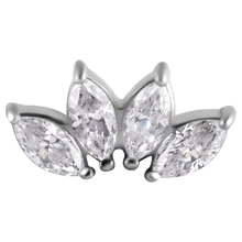 Load image into Gallery viewer, Nickel-free cobalt-chrome internally threaded attachment with four white marquise premium zirconia stones