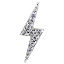 Load image into Gallery viewer, Nickel-free cobalt-chrome lightning bolt internally threaded attachment paved with white premium zirconia stones for the left ear