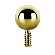 Load image into Gallery viewer, Gold Titanium internally threaded ball attachment made for internally threaded posts with a 0.8mm fitting