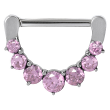 Load image into Gallery viewer, surgical steel graduated prong set nipple clicker with light rose gems