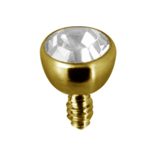 Load image into Gallery viewer, 24k PVD surgical steel micro ball attachment features a sparkling jewelled centre for a simple, polished look. 0.8mm thread for a secure fit and compatible with any 1.2mm internally threaded jewellery. Sold individually