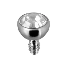 Load image into Gallery viewer, surgical steel micro ball attachment features a sparkling jewelled centre for a simple, polished look. 0.8mm thread for a secure fit and compatible with any 1.2mm internally threaded jewellery. Sold individually