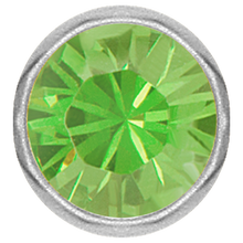 Load image into Gallery viewer, Surgical Steel 316L captive disc featuring a peridot premium crystal stone. Made for ball closure rings