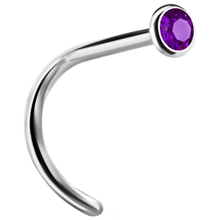 Load image into Gallery viewer, A curved nose stud with a bezel set crystal at the end.