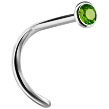 Load image into Gallery viewer, A curved nose stud with a bezel set crystal at the end.