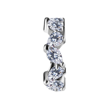 Load image into Gallery viewer, A silver-toned cobalt chrome nickel free ring featuring a row of clear, pear-cut gemstones in a prong setting, isolated on a solid white background.