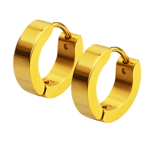 Load image into Gallery viewer, Pair medium sized gold huggies with flat edge