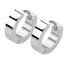 Load image into Gallery viewer, Pair medium sized steel huggies with flat edge