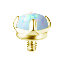 Load image into Gallery viewer, A gold-toned 18k Gold PVD Titanium prong-set lab-created white opal internally threaded attachment. On a white background