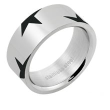 Load image into Gallery viewer, Polished silver stainless steel finger ring with black star design
