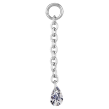 Load image into Gallery viewer, Surgical steel 15mm chain charm with a floating white teardrop cubic zirconia stone