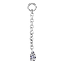 Load image into Gallery viewer, Surgical steel 20mm chain charm with a floating white teardrop cubic zirconia stone