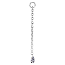 Load image into Gallery viewer, Surgical steel 30mm chain charm with a floating white teardrop cubic zirconia stone
