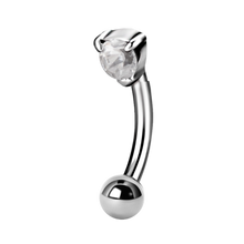Load image into Gallery viewer, Surgical steel curved micro bar with a plain ball at the bottom and a prong-set gem at the top