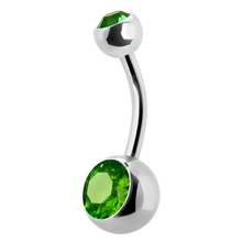 Load image into Gallery viewer, Surgical Steel navel barbell with a gem on the top and bottom ball