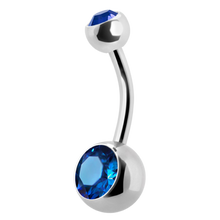 Load image into Gallery viewer, Surgical Steel navel barbell with a gem on the top and bottom ball