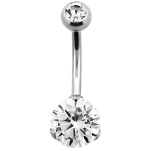 Load image into Gallery viewer, Navel barbell with prong set white stone and a matching colour jewelled ball on top