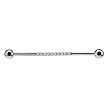 Load image into Gallery viewer, Surgical steel industrial barbell paved with white premium zirconia stones