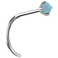 Load image into Gallery viewer, Surgical Steel nose twirl stud with a light green prong-set opal