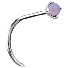 Load image into Gallery viewer, Surgical Steel nose twirl stud with a pink prong-set opal
