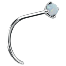 Load image into Gallery viewer, Surgical Steel nose twirl stud with a white prong-set opal