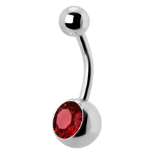 Load image into Gallery viewer, Surgical Steel navel bar with a single bottom gem. 1.6x12x5/8mm Light siam premium crystal