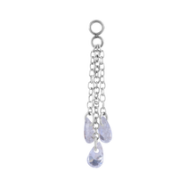 Load image into Gallery viewer, Surgical steel charm with three chains and three floating cubic zirconia stones 20mm in length