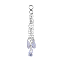 Load image into Gallery viewer, Surgical steel charm with three chains and three floating cubic zirconia stones 25mm in length