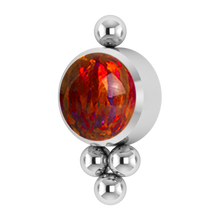 Load image into Gallery viewer, A titanium ornate internally threaded attachment with a red opal