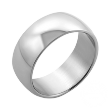 Load image into Gallery viewer, Wide silver stainless steel comfort ring on transparent background
