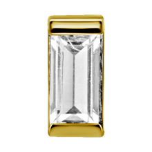 Load image into Gallery viewer, A 24k gold PVD surgical steel attachment with a baguette-shaped premium crystal, designed for use in body piercing jewellery.