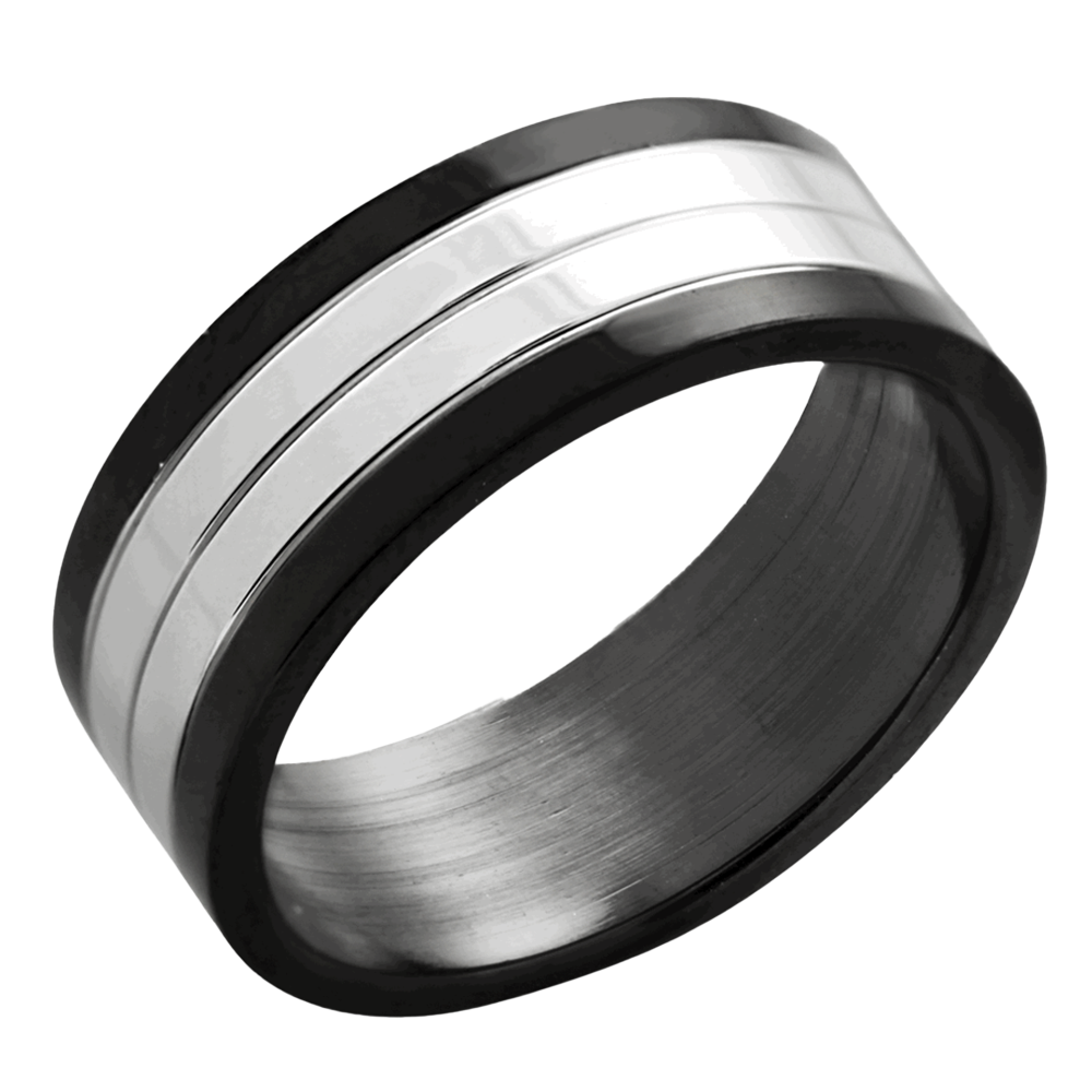 Black and Steel Grooved Band