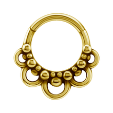 Load image into Gallery viewer, A surgical steel Boho Hinged Ring with multiple protrusions and a circular shape designed for use in various piercings.